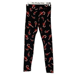 Chances R Women's Candy Cane Christmas Leggings Lounge Pajama Pants S NWT Black